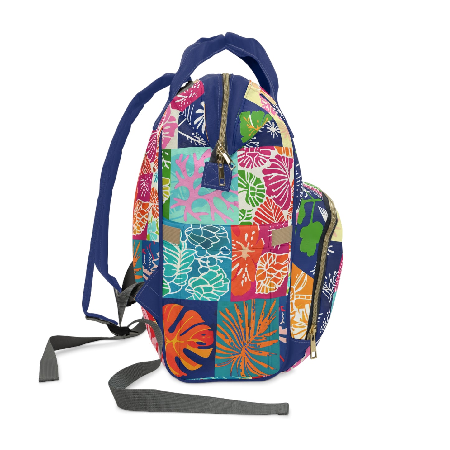 Vibrant Mosaic of Tropical Unique Shapes and Hues, from Vivid Oranges to Deep Blue Leaves and Flowers Multifunctional Diaper Backpack