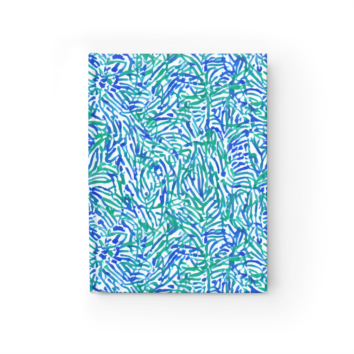 Tropical Fusion: Abstract Palm Leaves in Lime Green and Blue Hues Hardcover Ruled Line Journal