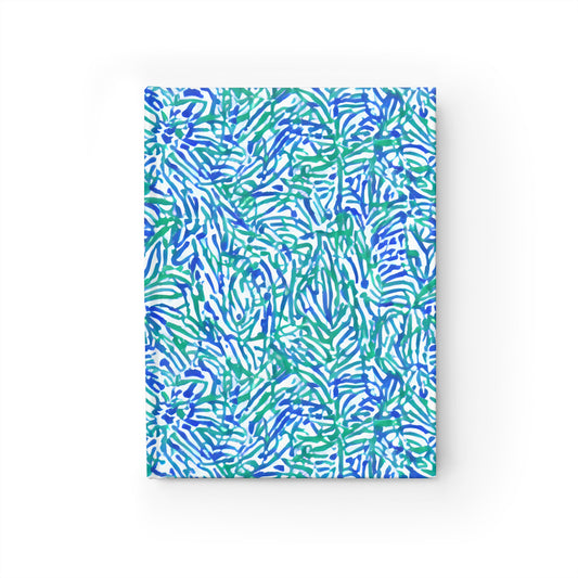 Tropical Fusion: Abstract Palm Leaves in Lime Green and Blue Hues Hardcover Ruled Line Journal