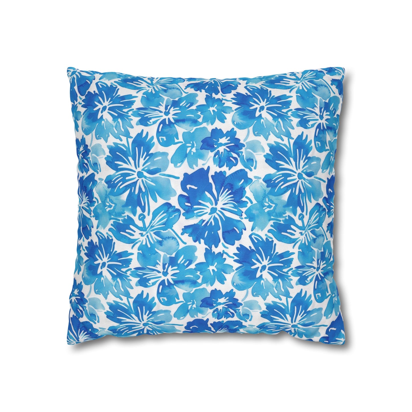 Tranquil Tropics: Soft Blue Tropical Flowers Spun Polyester Square Pillowcase 4 Sizes