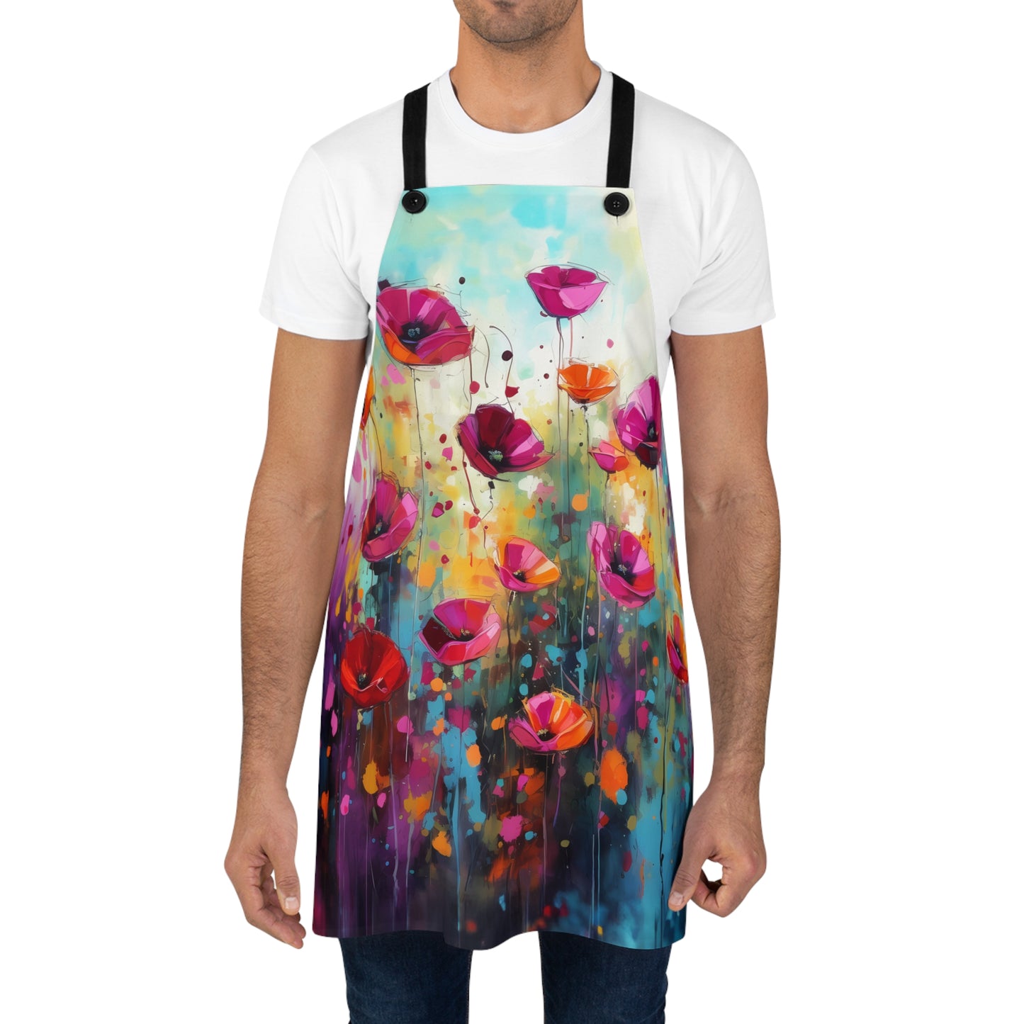 Serenade of Sunset: Painted Pink Wildflowers in a Field at Dusk - Kitchen Chef Apron