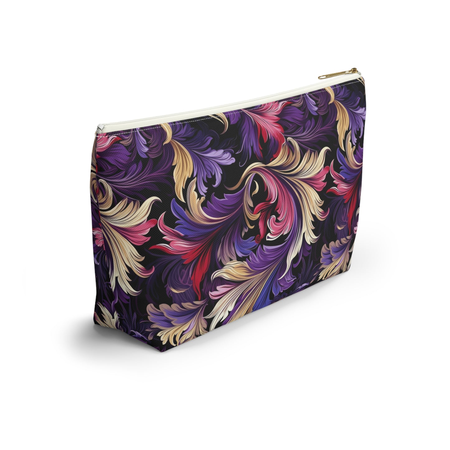 Purple, Gold & Pink Floral Swirls of Foliage Design - Makeup & Accessory Bag 2 Sizes