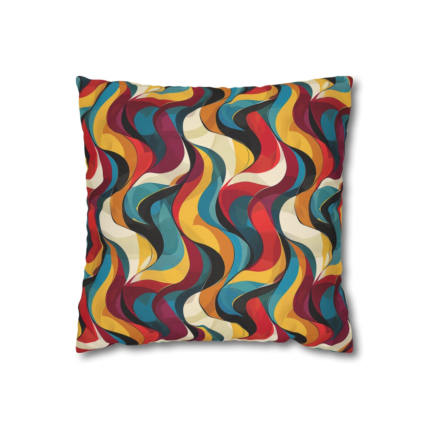 Retro Chic Vintage Blues, Reds and Yellow Waves Spun Polyester Square Pillowcase 4 Sizes