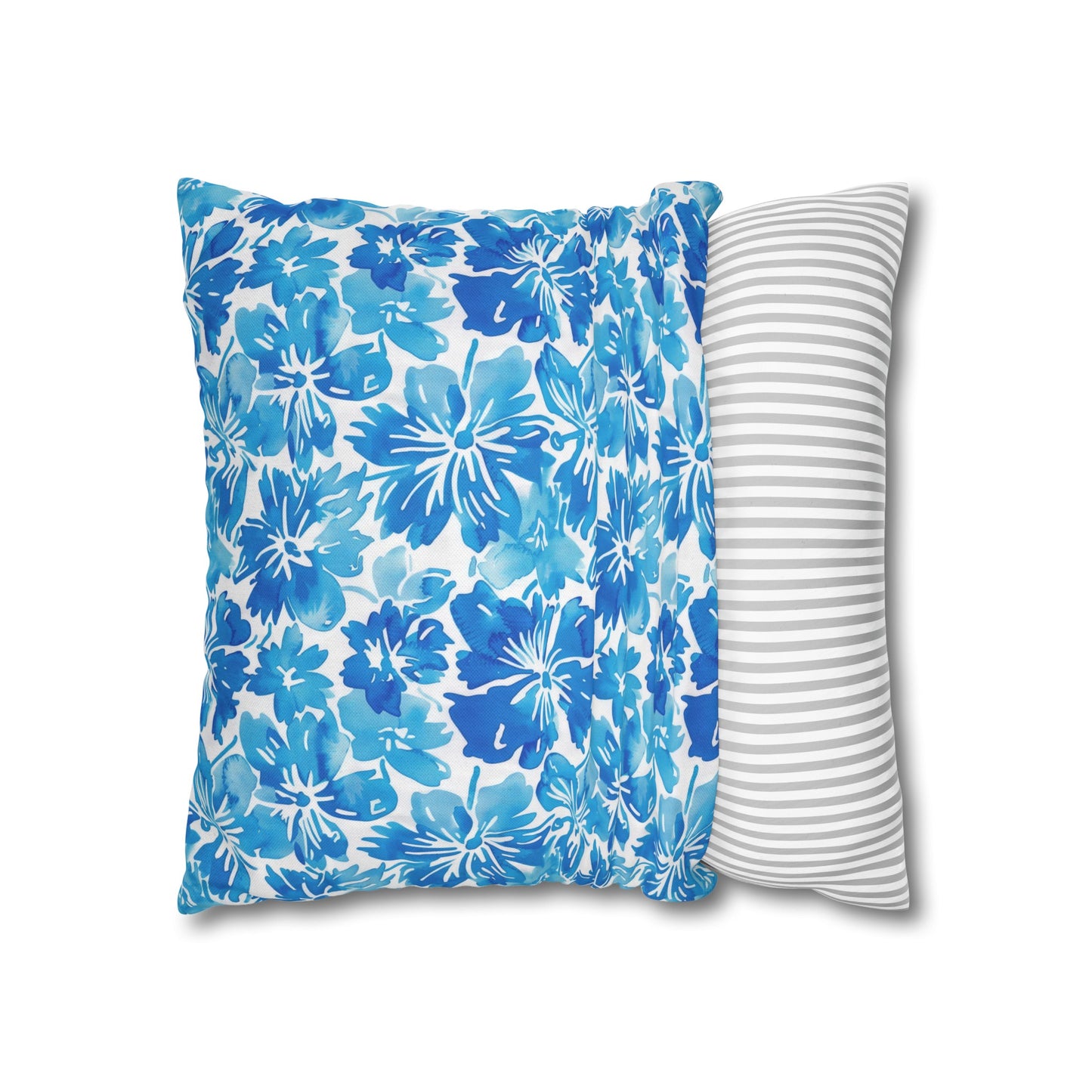 Tranquil Tropics: Soft Blue Tropical Flowers Spun Polyester Square Pillowcase 4 Sizes