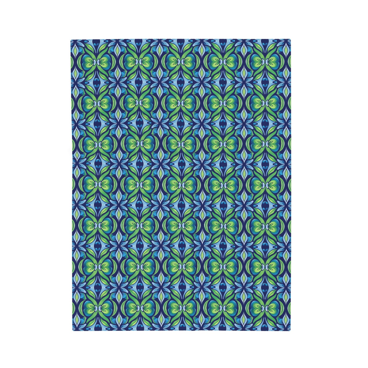 Retro Abstract Blue and Green Floral Pattern Velveteen Plush Blanket 3 Sizes