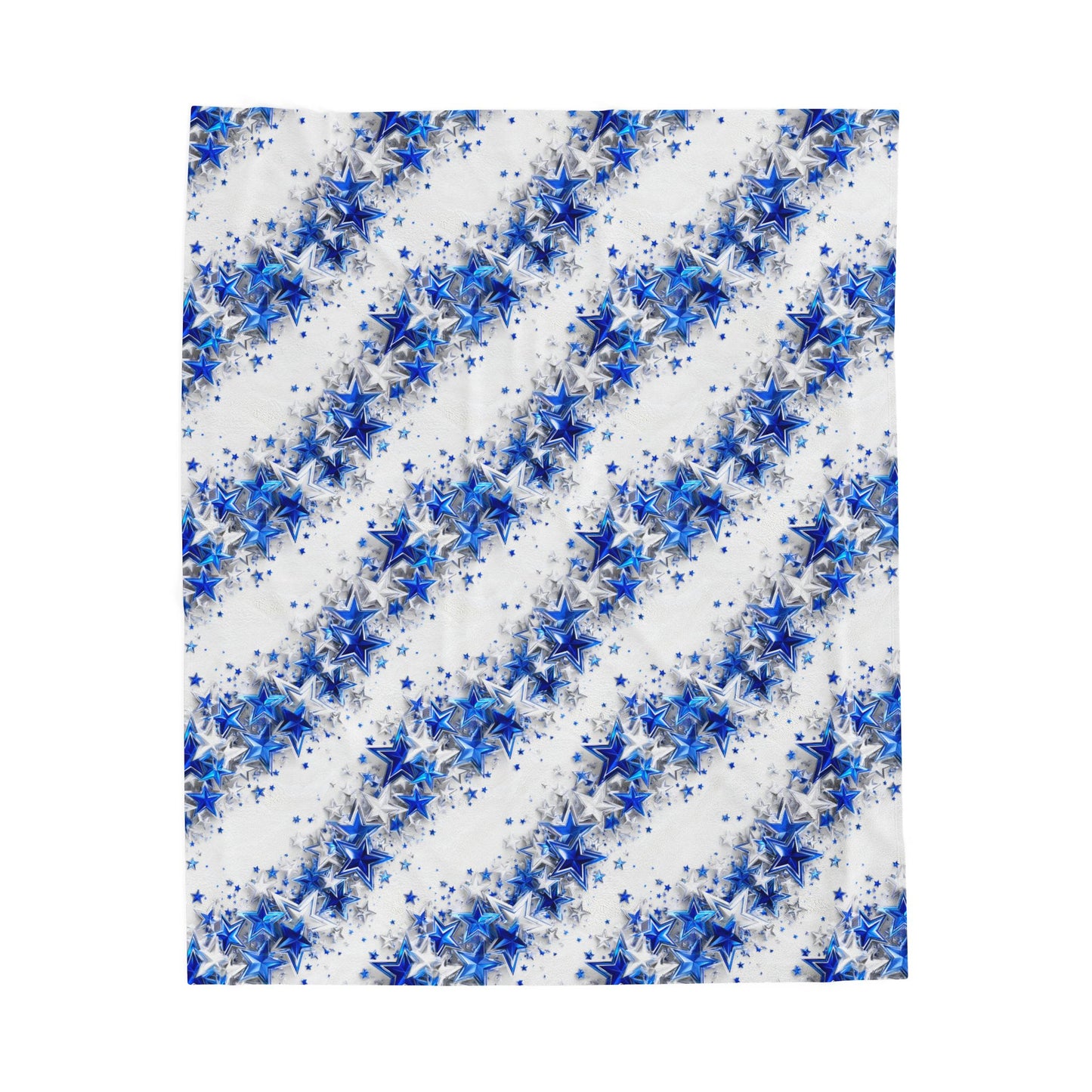 Texas Stars in Blue and Silver with Flowers Print Velveteen Plush Blanket 3 Sizes
