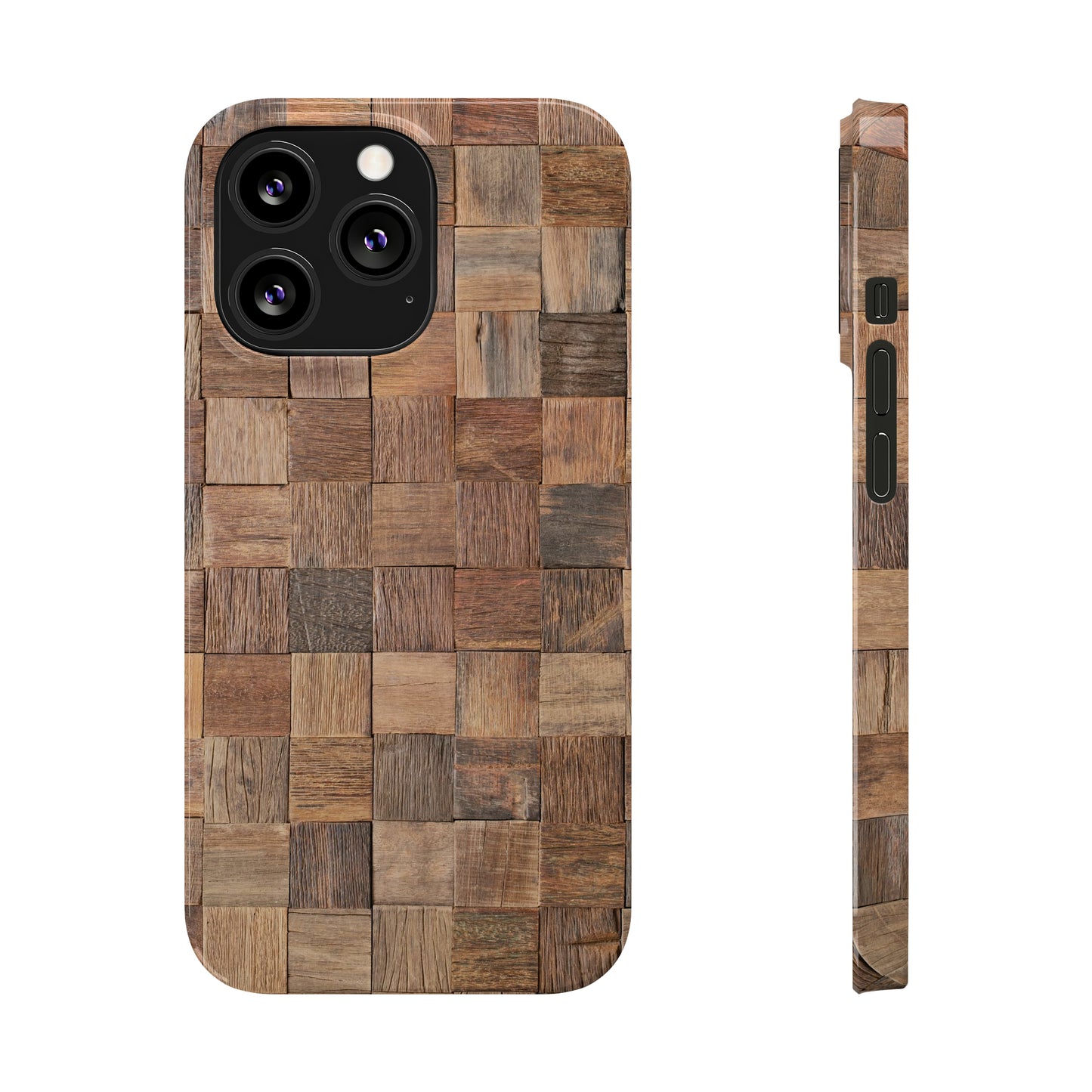 Organic Elegance Natural Woven Wood Design Design Iphone 15-12 Slim Phone Case