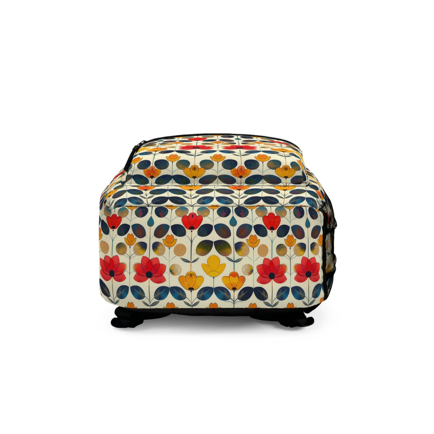 Whimsical Yellow, Red, and Blue Flower Design Lightweight Stylish Durable Backpack (Made in USA)