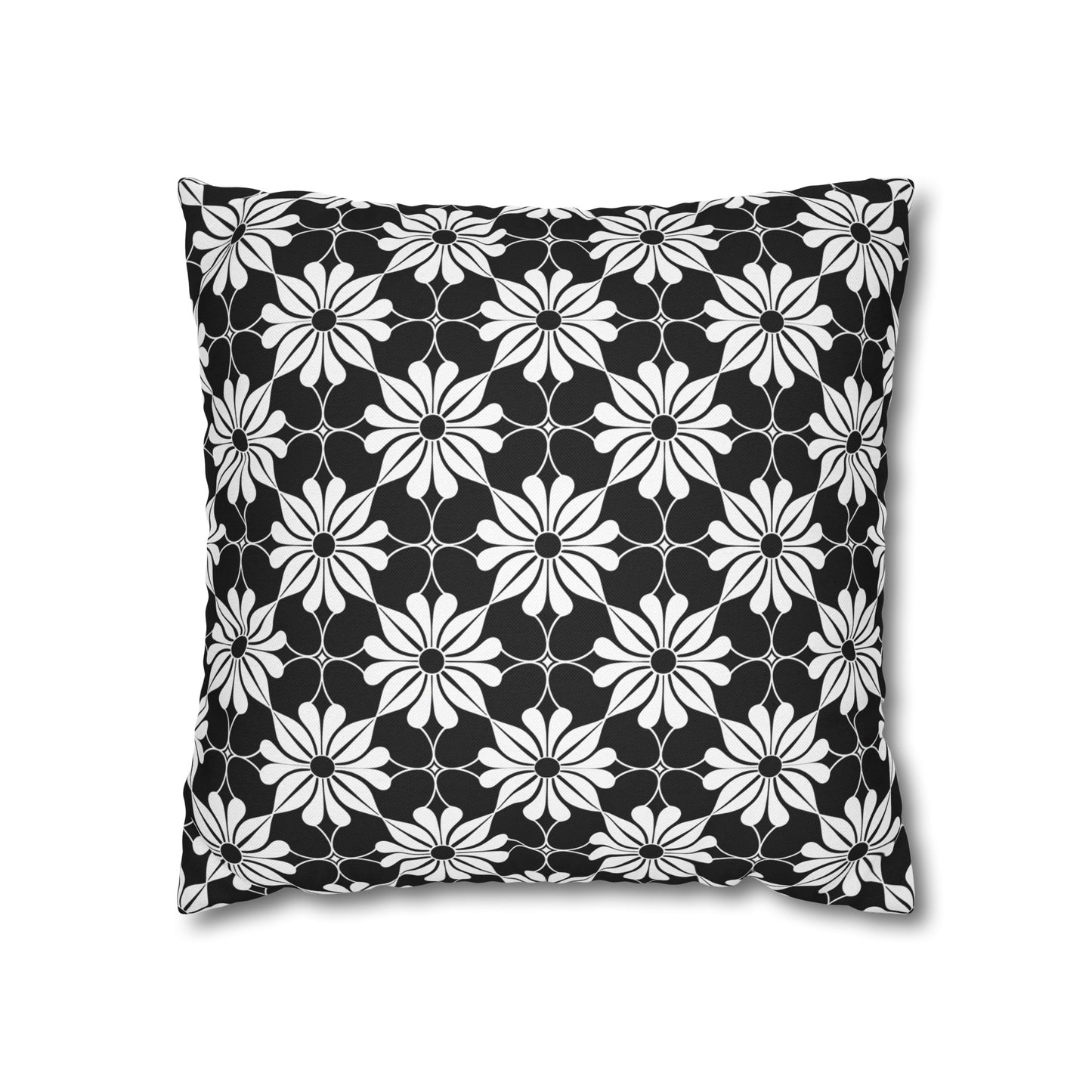 Retro Chic Monochrome Floral Geometric Flowers Spun Polyester Square Pillowcase 4 Sizes