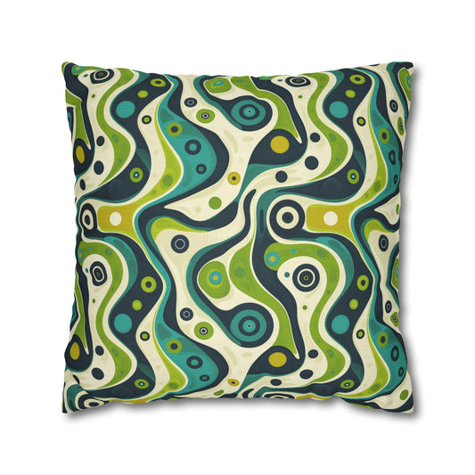 Groovy Retro Greens and Blues Abstract Waves Spun Polyester Square Pillowcase 4 Sizes