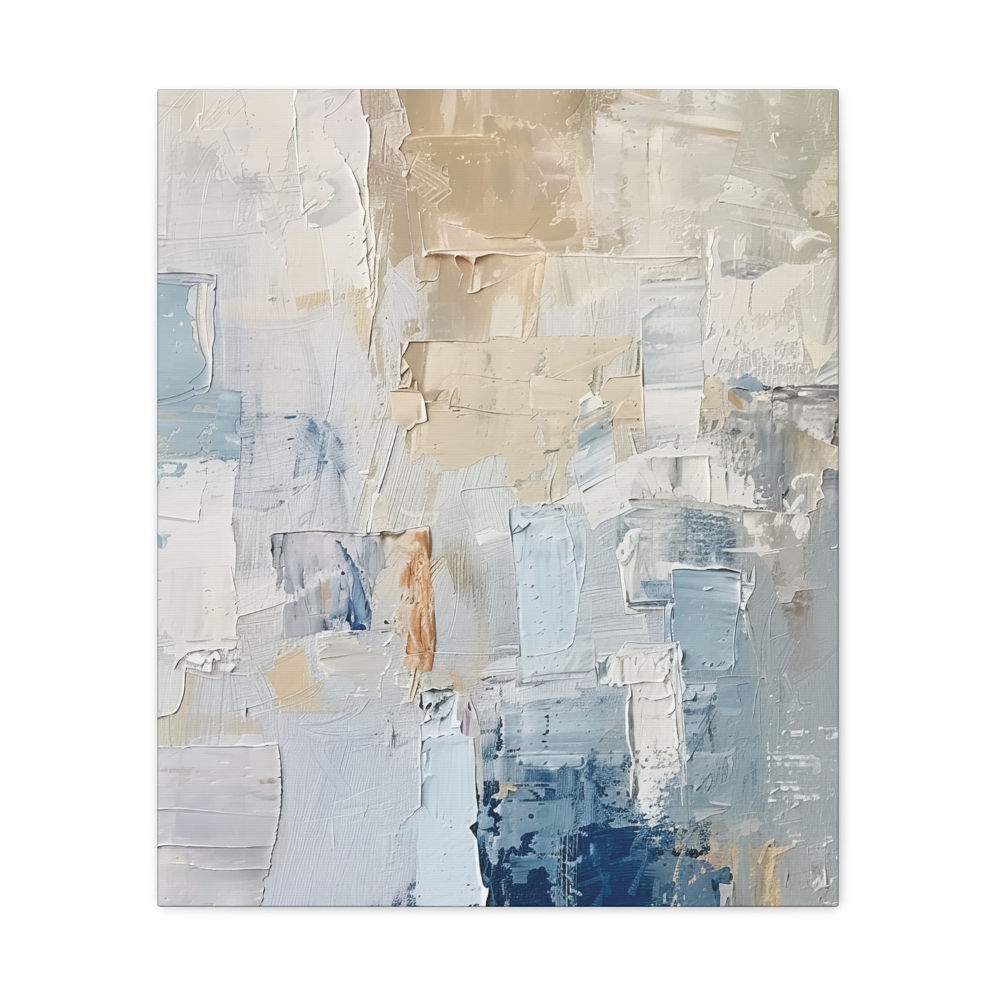 Bold Contrasts Abstract Tan, Grey and Blue Color Blocking with Heavy Strokes Print on Canvas Gallery - 13 Sizes