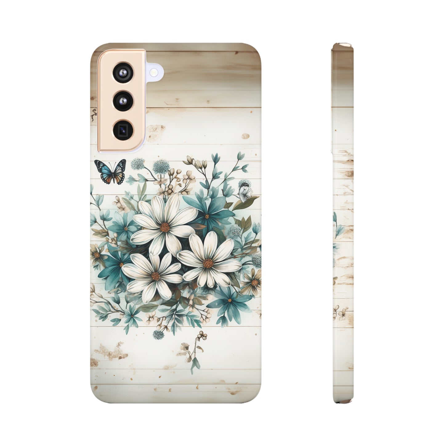 Rustic Charm Bouquet featuring Teal Accents White Wild Daisies with Butterflies  Samsung Slim Cases