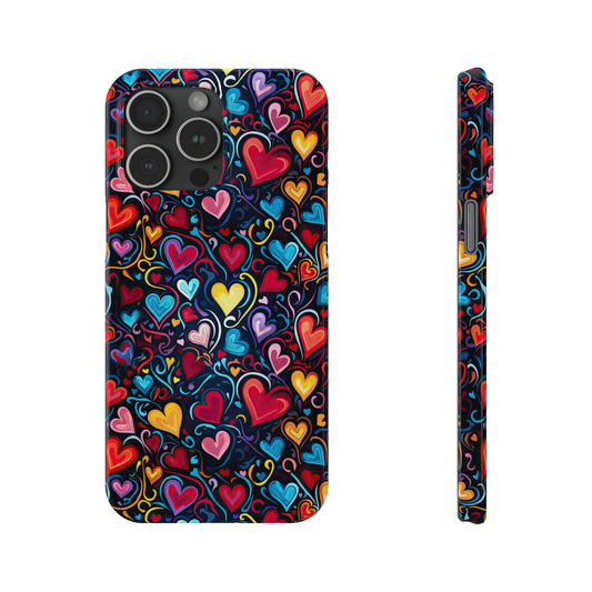 Whimsical Colorful Heart Design Iphone 15-12 Slim Phone Case