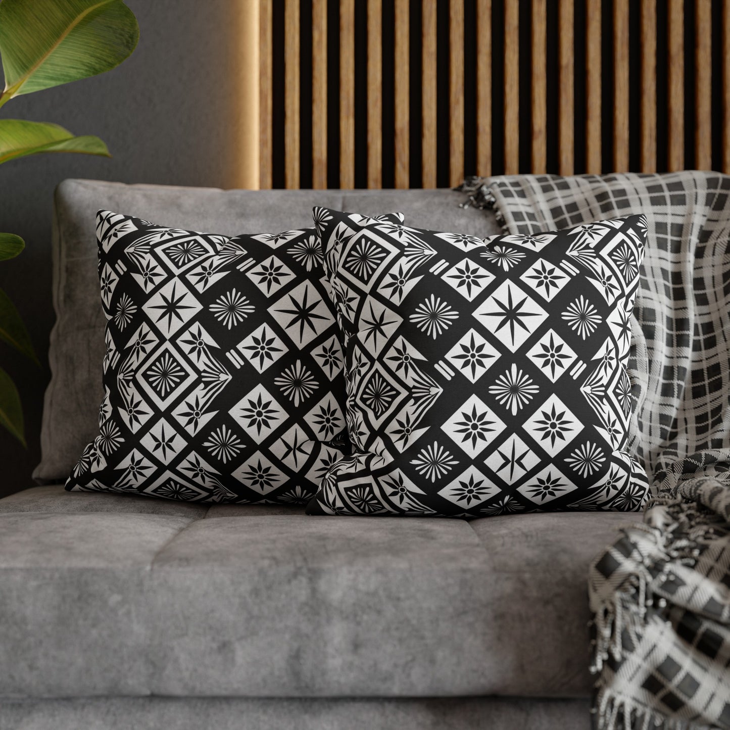 Monochrome Thai Dreamscape: Abstract Chevre Artistry Spun Polyester Square Pillowcase 4 Sizes