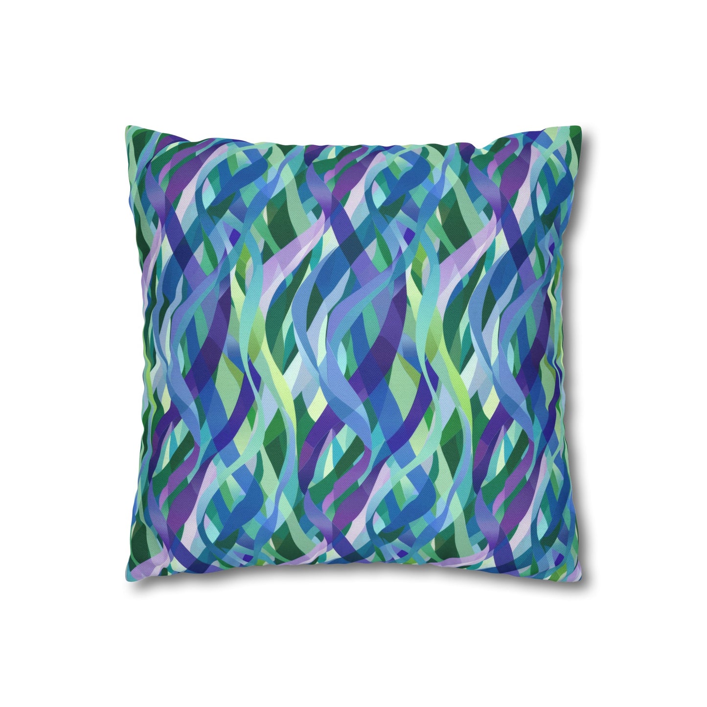 Vibrant Purple Blue and Green Ribbons Spun Polyester Square Pillowcase 4 Sizes