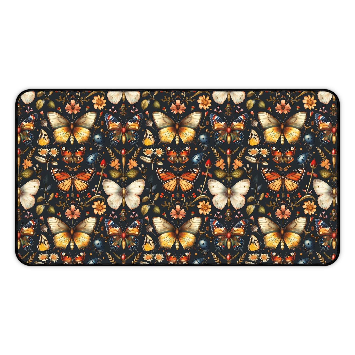 Enchanted Garden of Butterflies and Botanicals in Rich Autumn Hues on a Deep Night Background Extended Gaming Mouse Pad Desk Mat - 3 Sizes