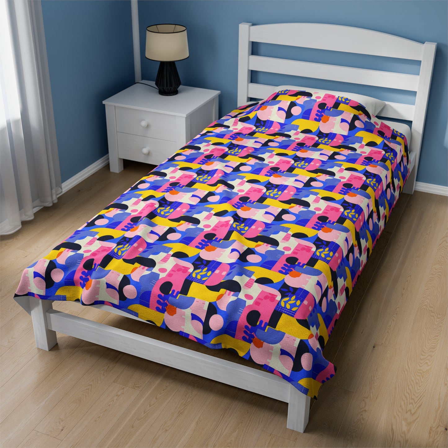 Pop Art in Vibrant Bold Geometric Colors Velveteen Plush Blanket 3 Sizes