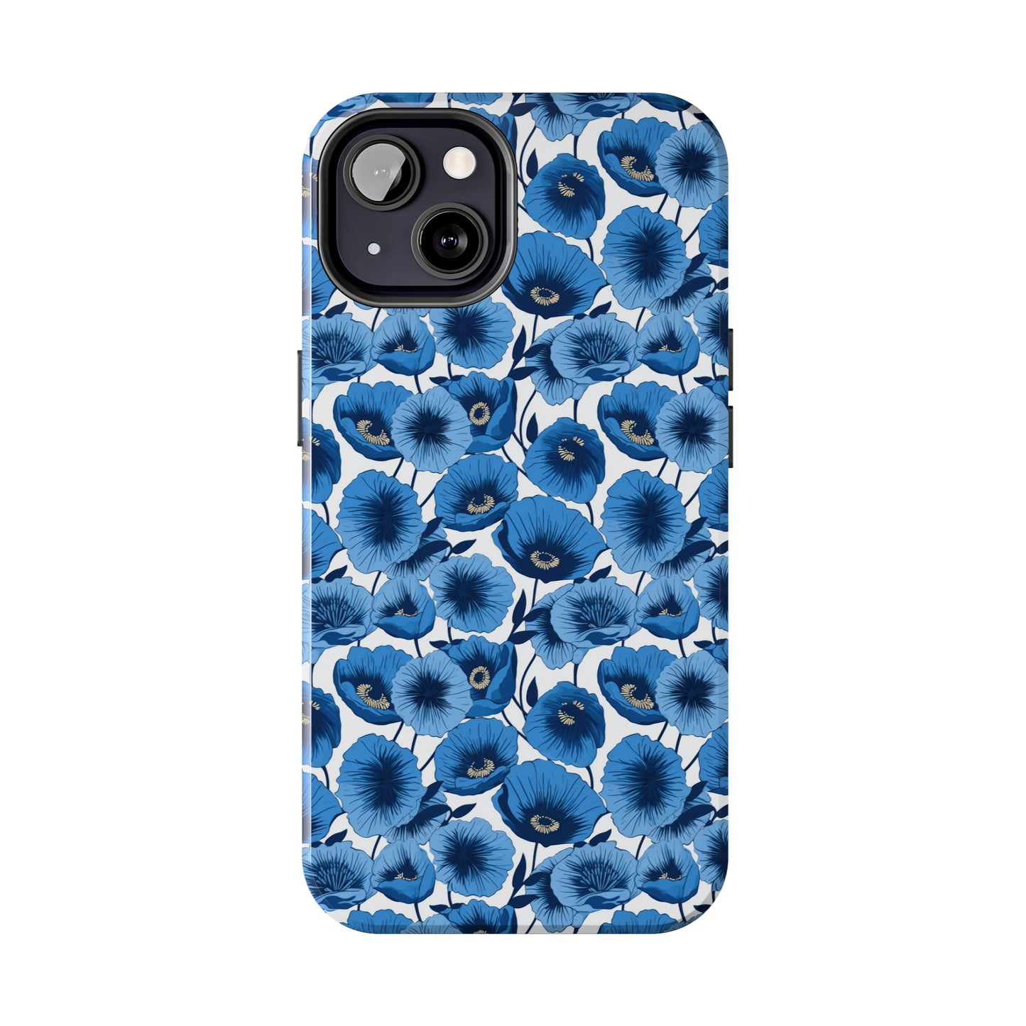 Vivid Blooms Bright Blue Poppies Design Iphone Tough Phone Case