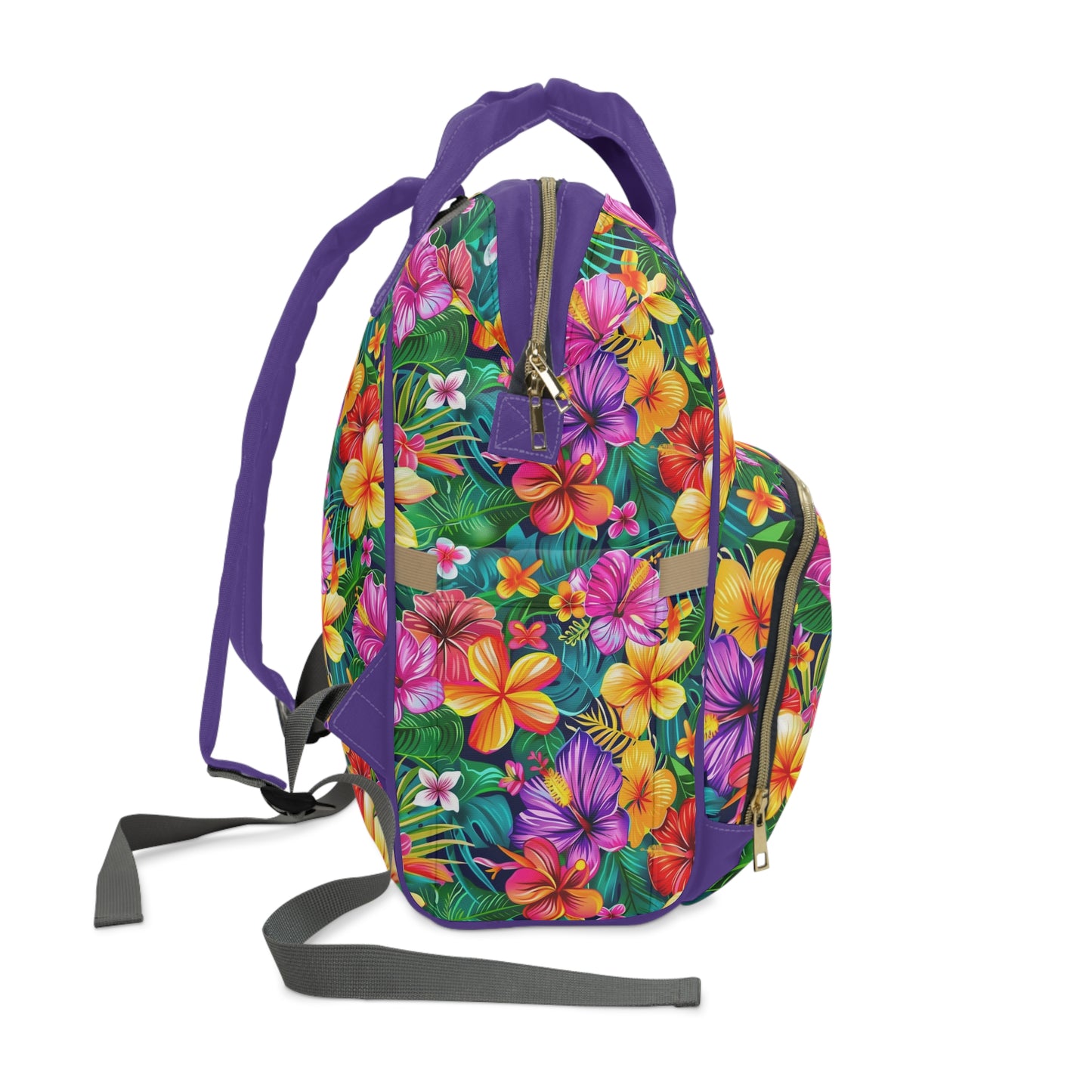 Tropical Radiance: Vibrant Hibiscus Blossoms Multifunctional Diaper Backpack