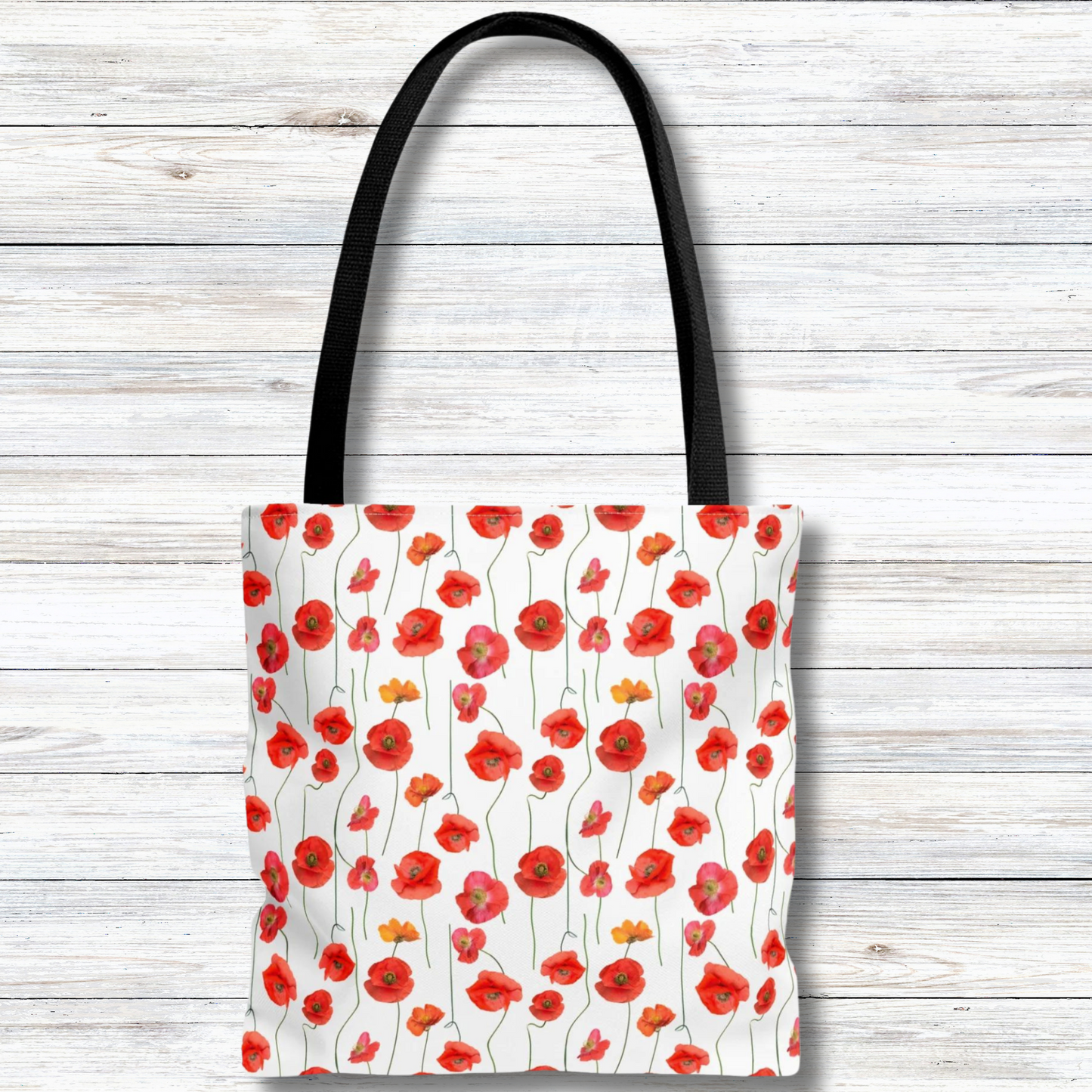 Vivid Elegance: Bright Red Poppies on a White Background - Canvas Tote 3 Sizes