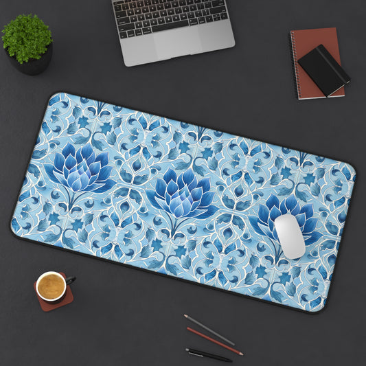 Exquisite Blue Lotus Elegance Floral Mosaic Design Gaming Mouse Pad  Desk Mat  - 3 Sizes