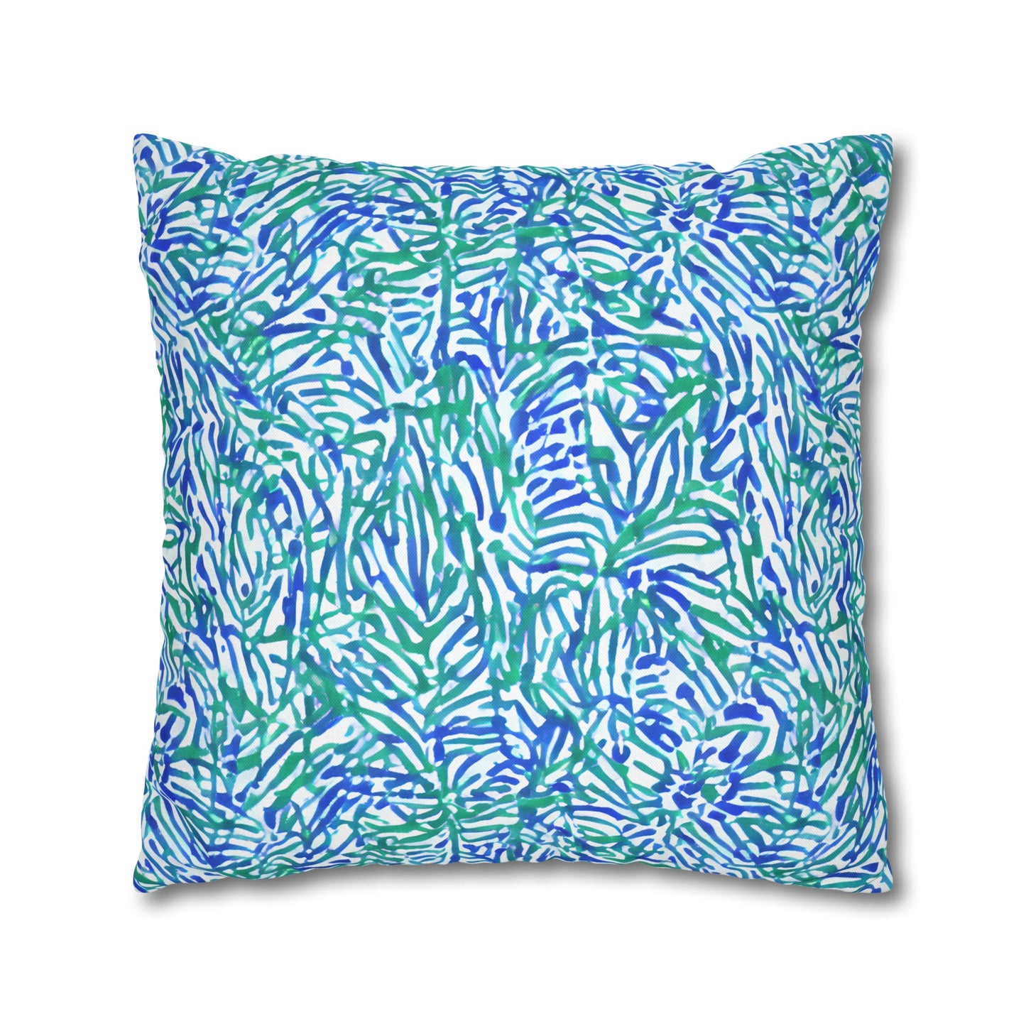 Tropical Fusion: Abstract Palm Leaves in Lime Green and Blue Hues  Spun Polyester Square Pillowcase 4 Sizes