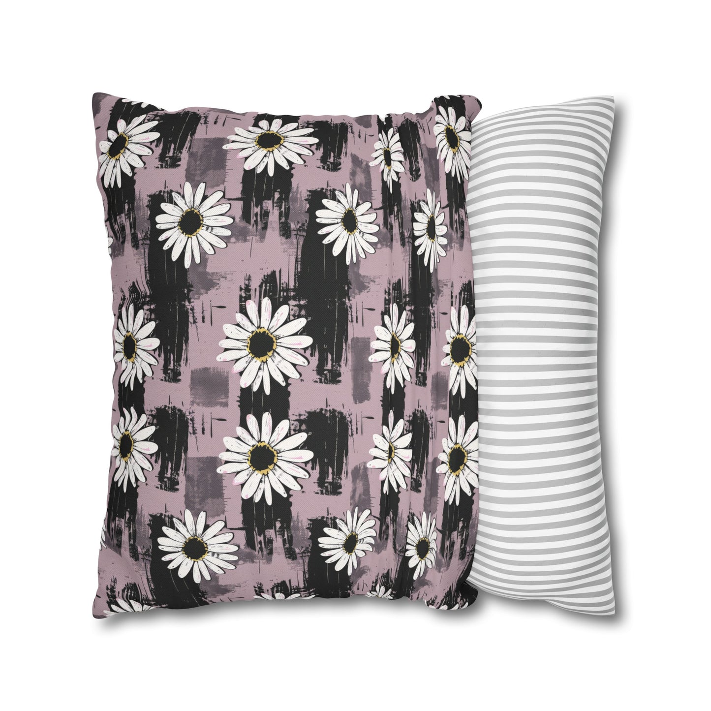 Edgy Daisy Dream with Pink and Black Grunge Spun Polyester Square Pillowcase 4 Sizes