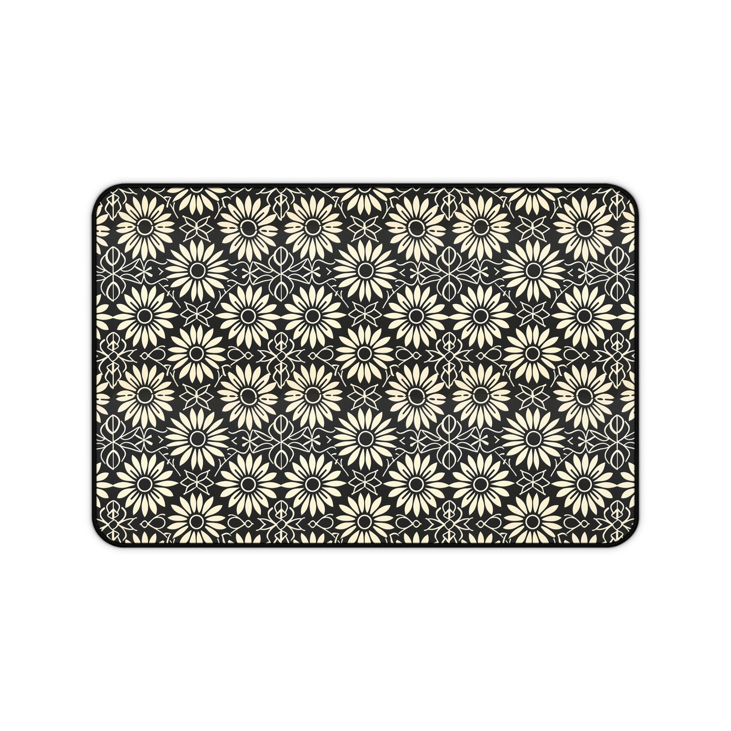 Classic Daisy Black and Off White Elegance Extended Gaming Mouse Pad  Desk Mat  - 3 Sizes