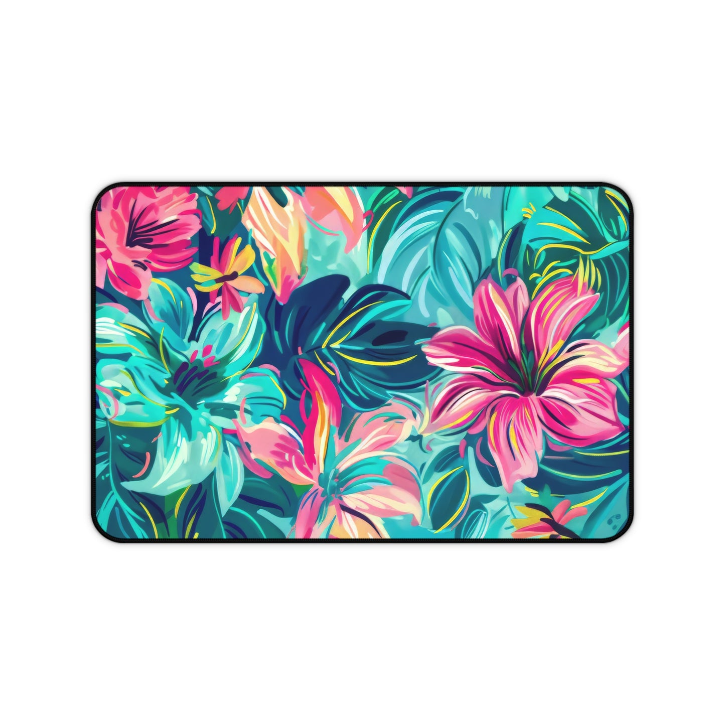 Tropical Garden Lush, Overlapping Flowers in a Dance of Vivid Pinks, Blues, and Yellows Extended Gaming Mouse Pad  Desk Mat  - 3 Sizes