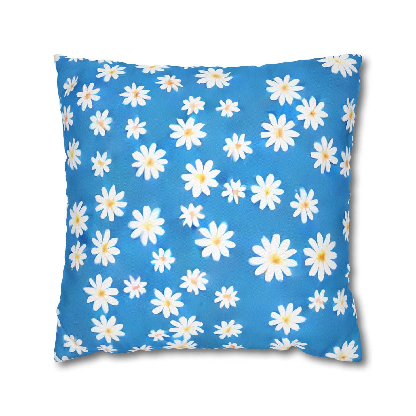 Skys Whisper: Tiny White Daisies on a Serene Blue Spun Polyester Square Pillowcase 4 Sizes