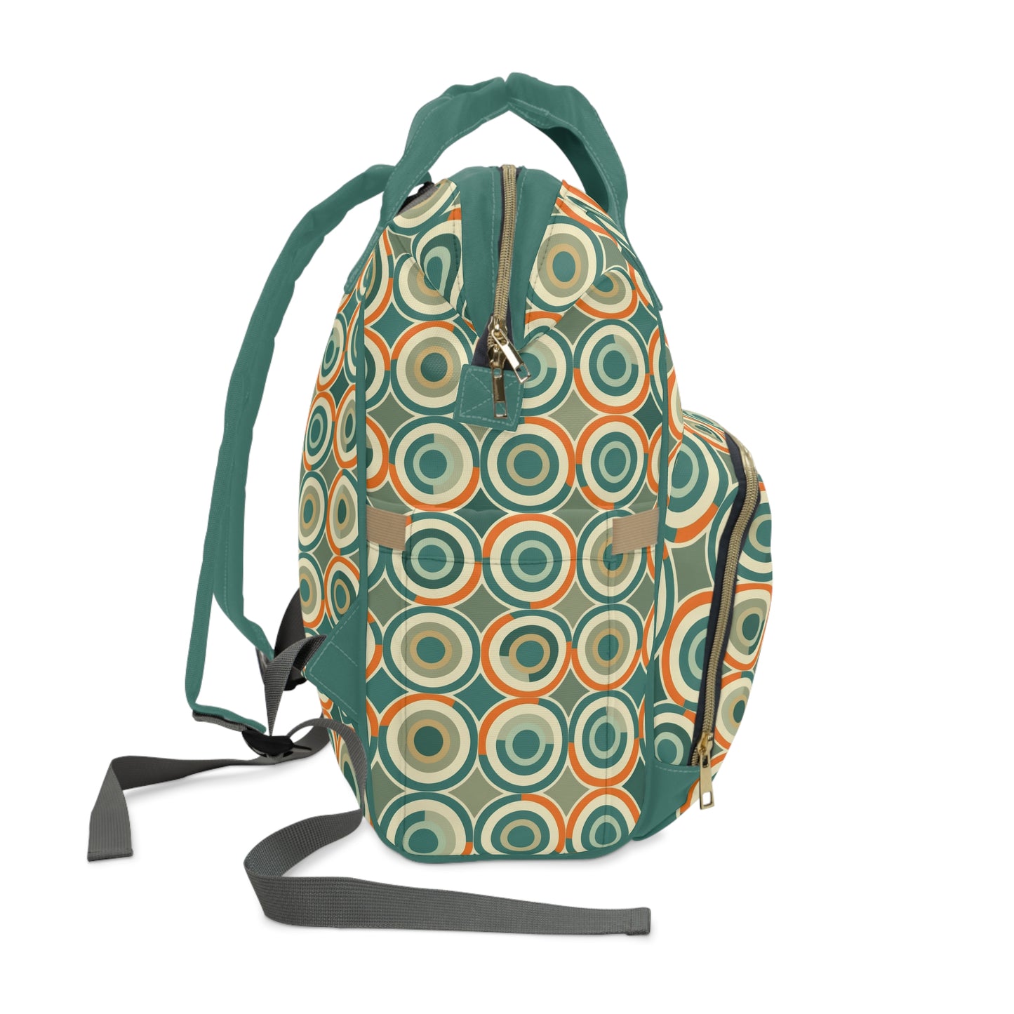 Retro Vintage Circle Pattern in Teal and Orange Multifunctional Diaper Backpack