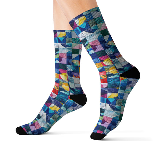 Artistic Kaleidoscope: Abstract Patchwork of Diverse Art Styles Ribbed Crew Socks