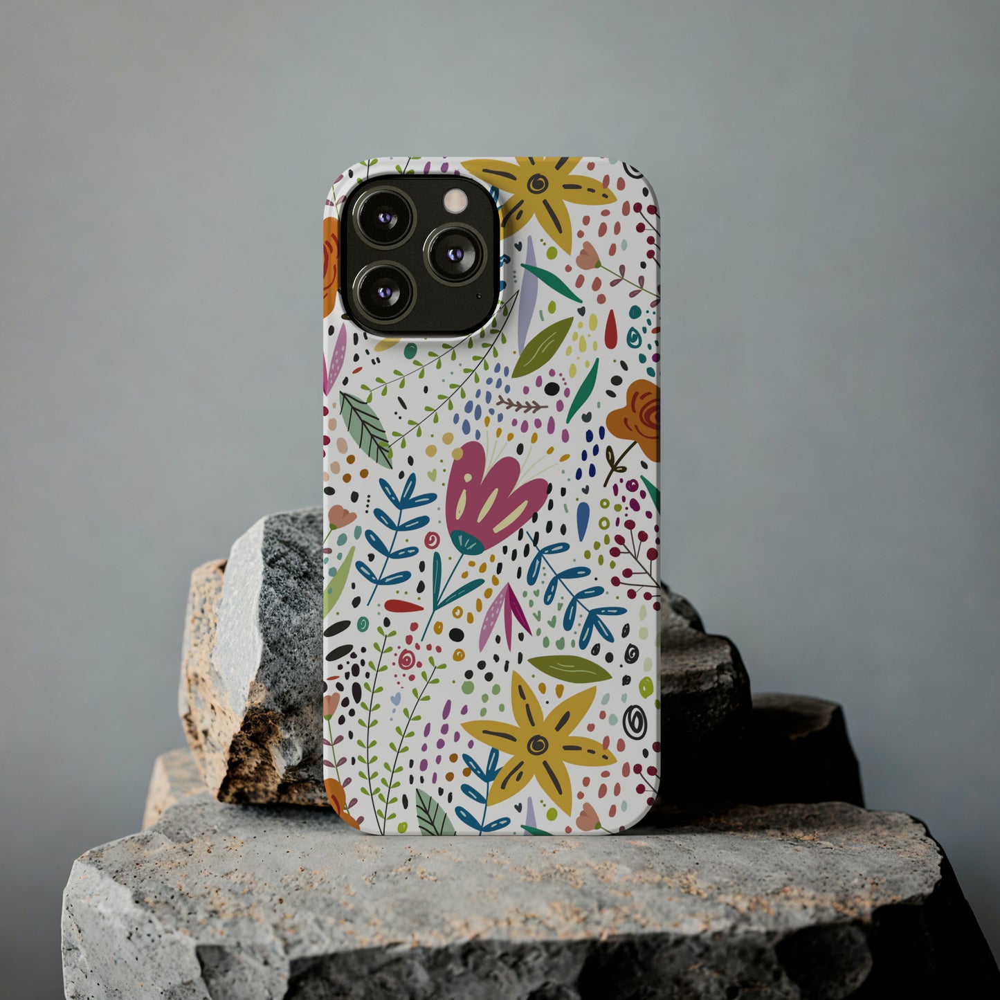 Springtime Splendor: Hand-Drawn Flowers Bursting with Vibrant Colors Design Iphone 15-12 Slim Phone Case