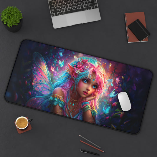 Enchanted Elf Girl Mousepad, Fantasy Fairy Desk Mat, Magical Butterflies Extra Large Mousepad, Gaming Desk Mat, Desktop Accessory