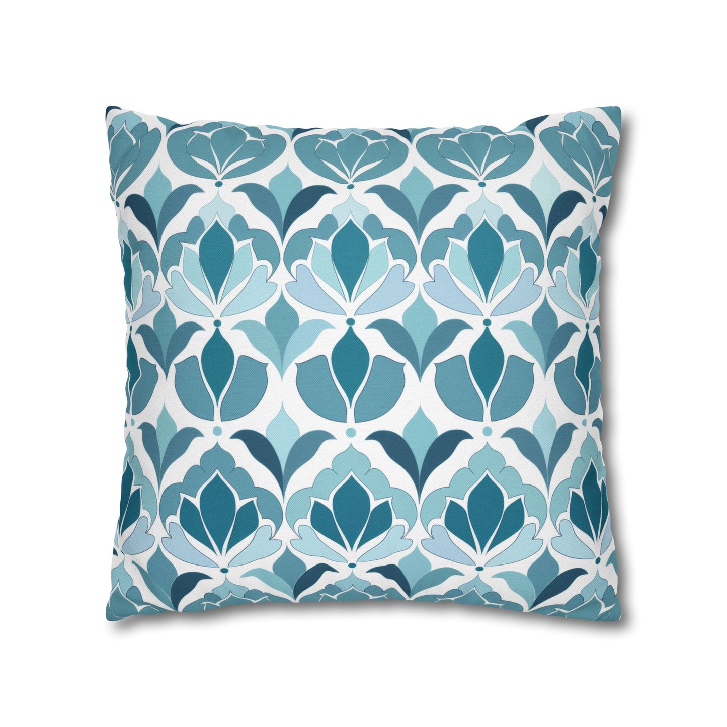 Serene Floral Pattern in Shades of Aqua and Teal, Forming Graceful Botanical Motifs Spun Polyester Square Pillowcase 4 Sizes