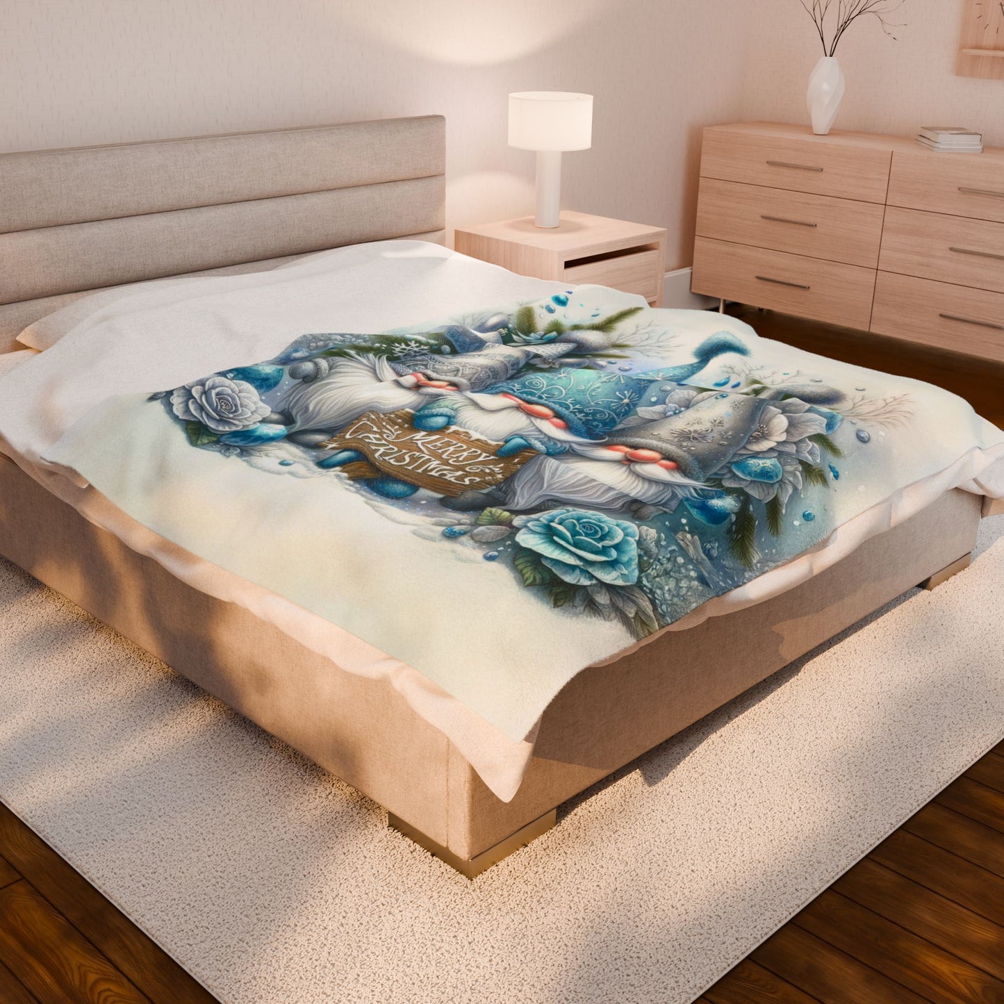 Gnomes Merry Christmas Velveteen Plush Blanket 3 Sizes