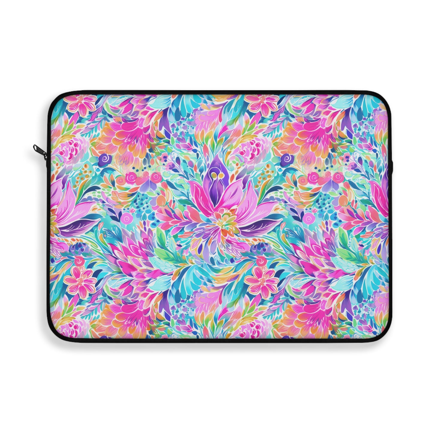 Tropical Prism: Rainbow Watercolor Flowers in Full Bloom Laptop or Ipad Protective Sleeve 3 Sizes Available