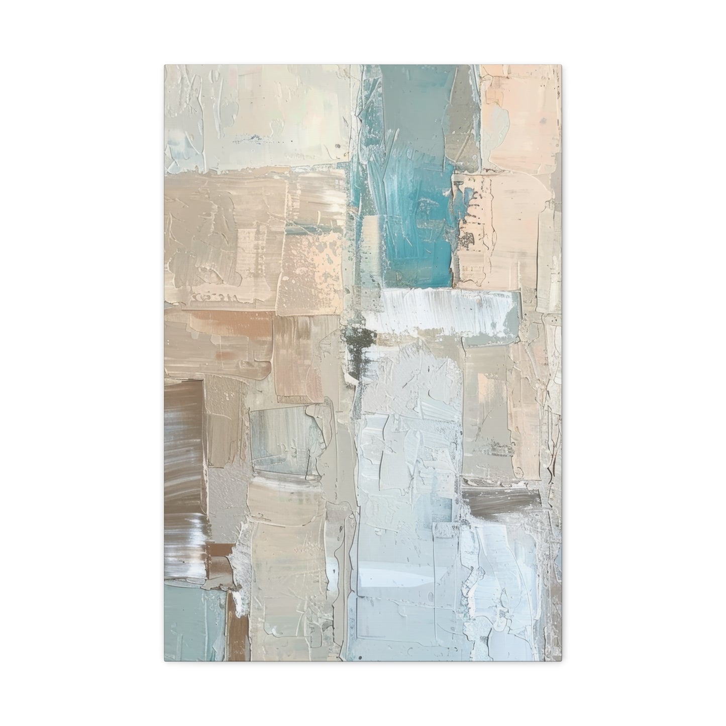 Bold Contrasts Abstract Grey Teal and Tan Color Blocking with Bold, Heavy Strokes Print on Canvas Gallery - 13 Sizes