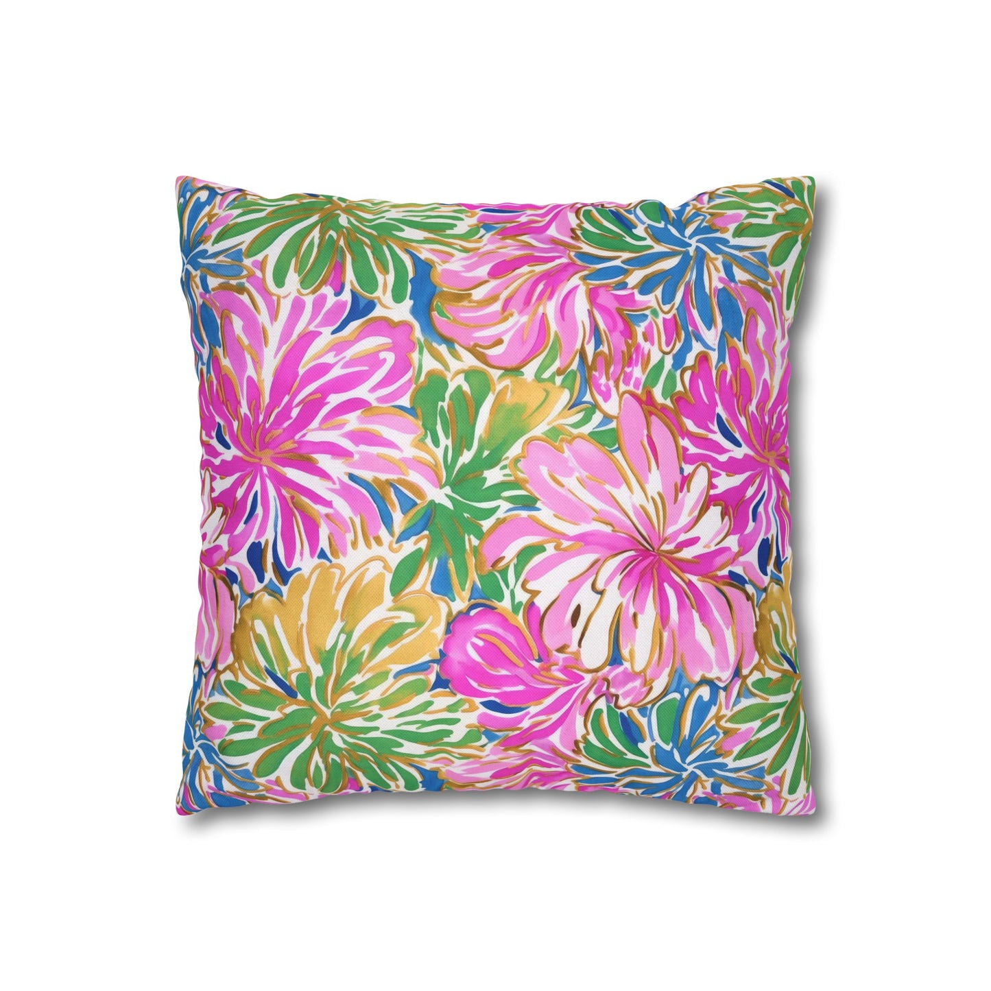 Pastel Bouquet: Large Blooms of Pink, Gold, and Blue in Watercolor Spun Polyester Square Pillowcase 4 Sizes