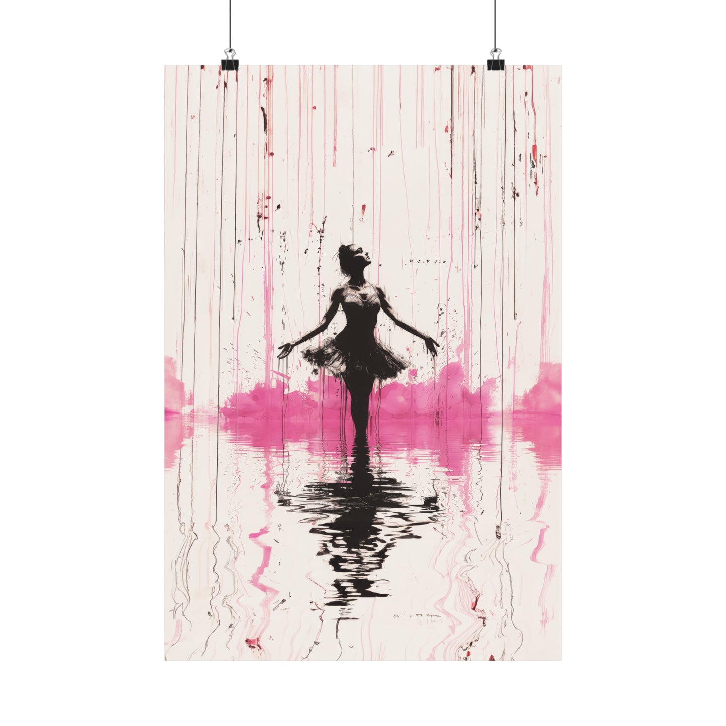 Poetic Elegance: Ballerina Dancing in Pink Rain, Reflecting the Beauty of Ballet Print on Matte Poster - 11 Sizes