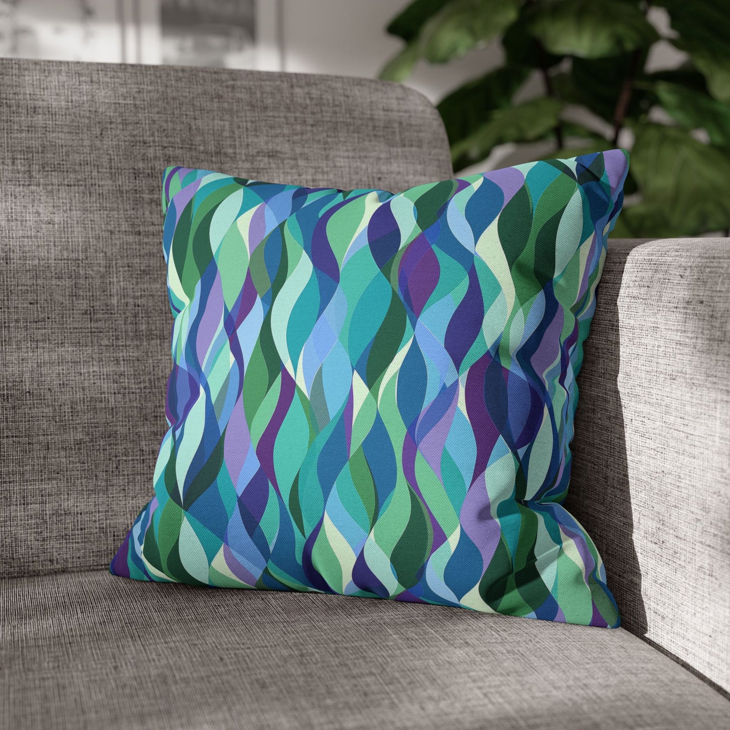 Modern Mosaic Art Ocean Waves of Blue and Green Spun Polyester Square Pillowcase 4 Sizes