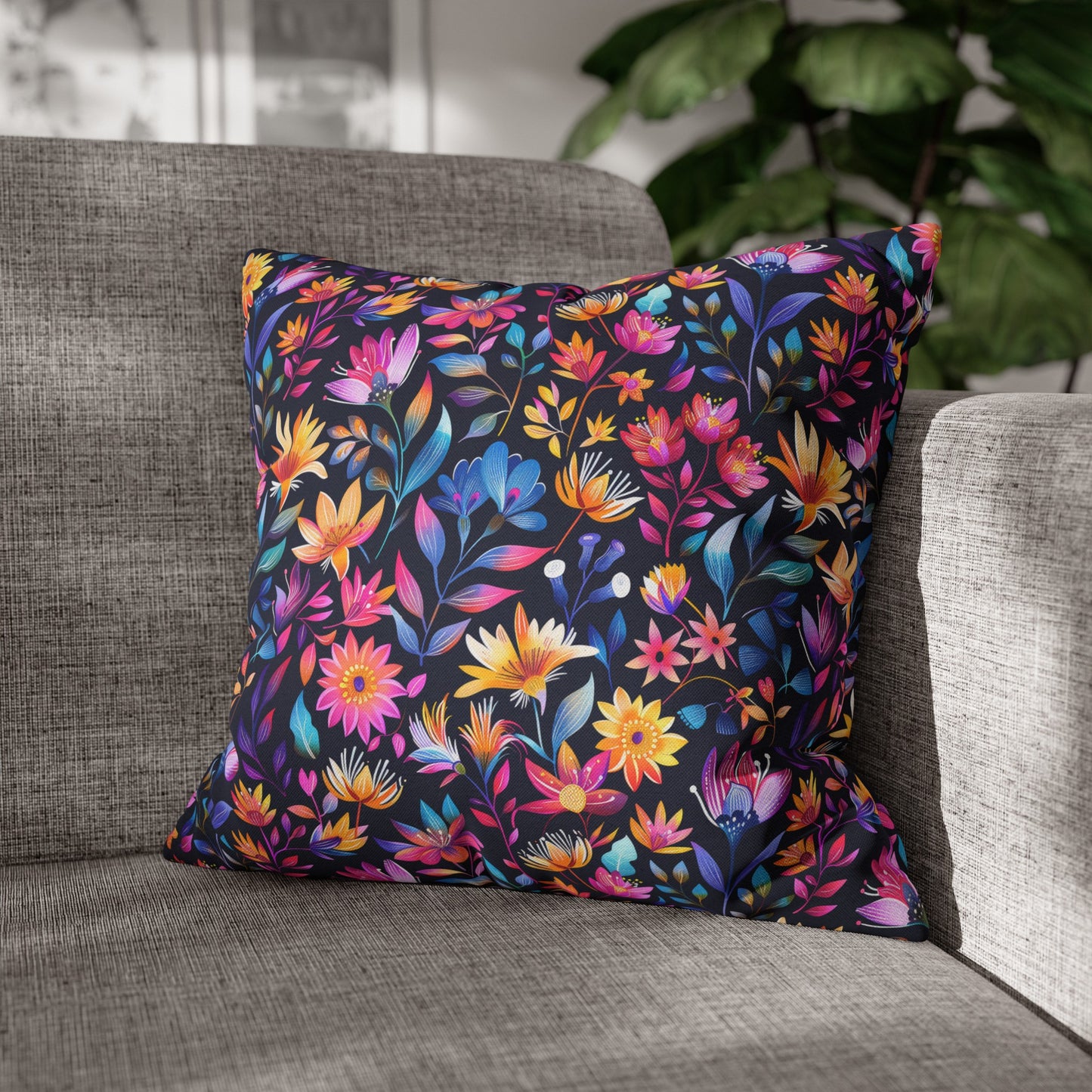 Enchanted Night Garden of Floral Bliss Spun Polyester Square Pillowcase 4 Sizes