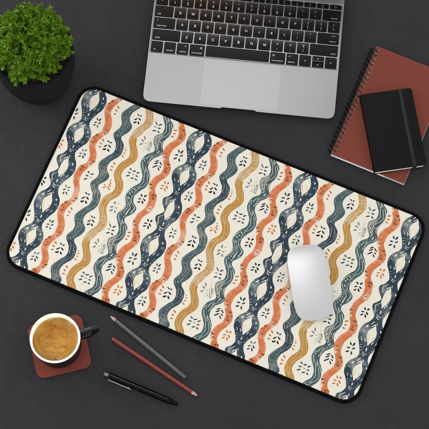 Boho Waves with Earthy Blues Reds and Browns Extended Gaming Mouse Pad  Desk Mat  - 3 Sizes