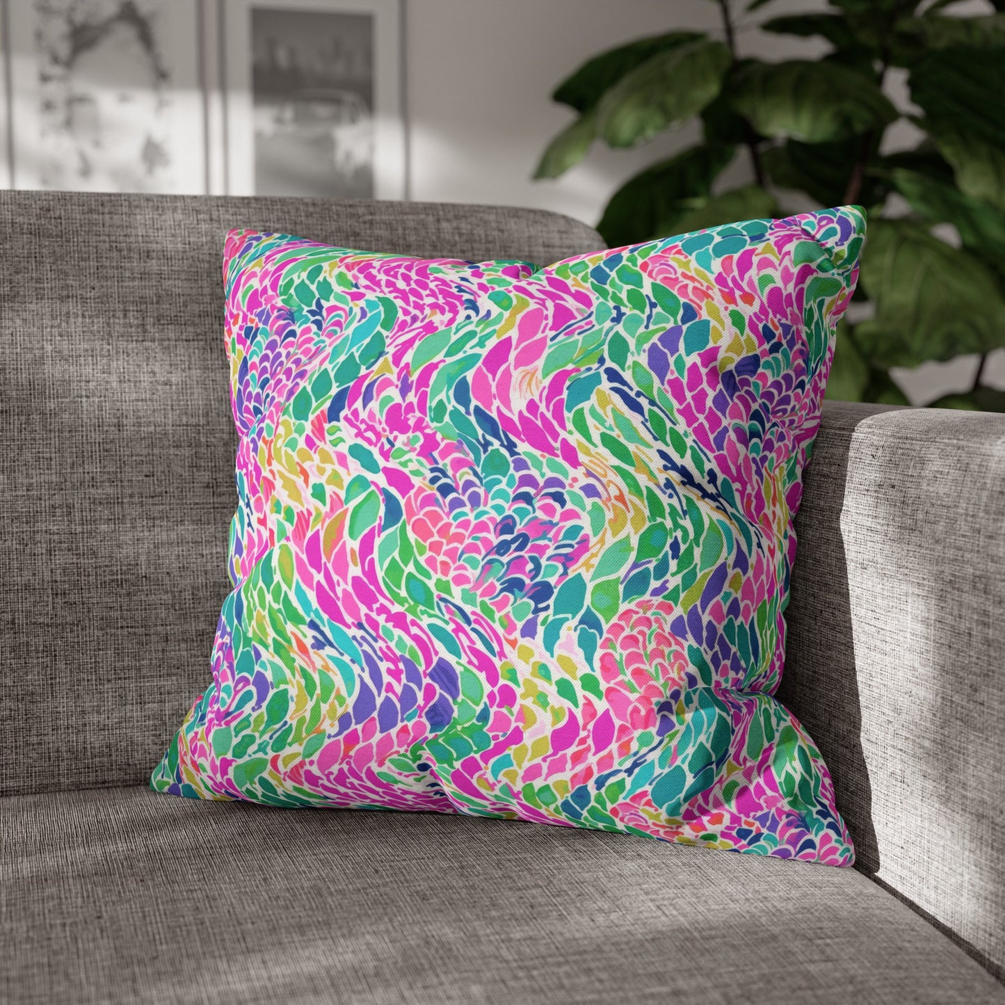 Enchanted Waves: Rainbow Mermaid Dancing in the Sea Spun Polyester Square Pillowcase 4 Sizes