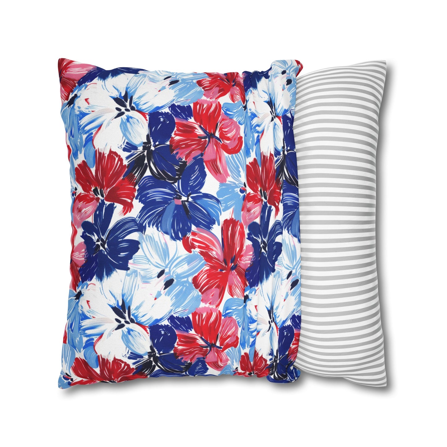 Americana Blooms: Large Watercolor Flowers in Red, White, and Blue Spun Polyester Square Pillowcase 4 Sizes