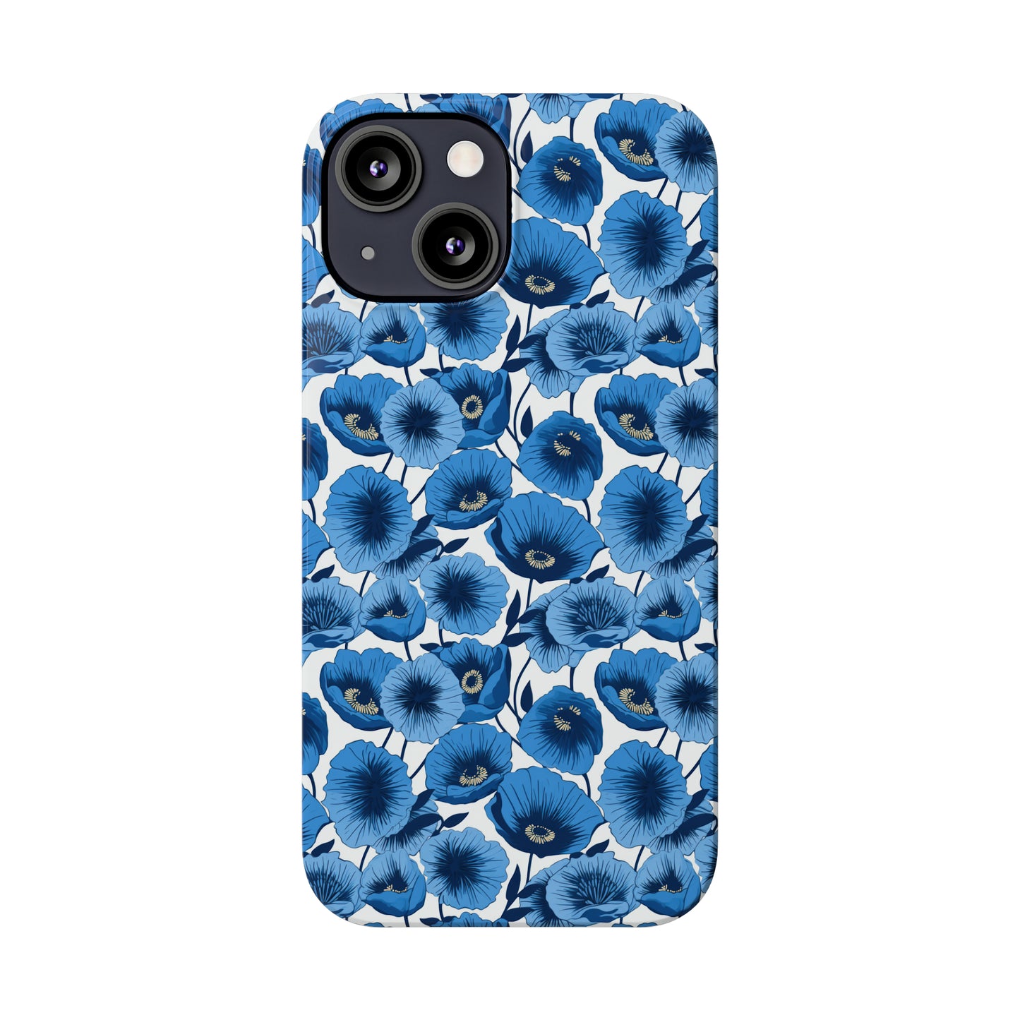 Vivid Blooms Bright Blue Poppies Design Iphone 15-12 Slim Phone Case