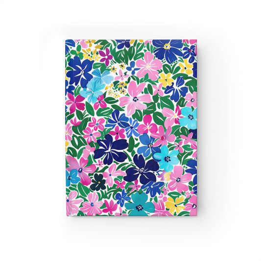 Rainbow Blooms: Vibrant Multi-color Watercolor Flowers in Full Bloom Hardcover Ruled Line Journal