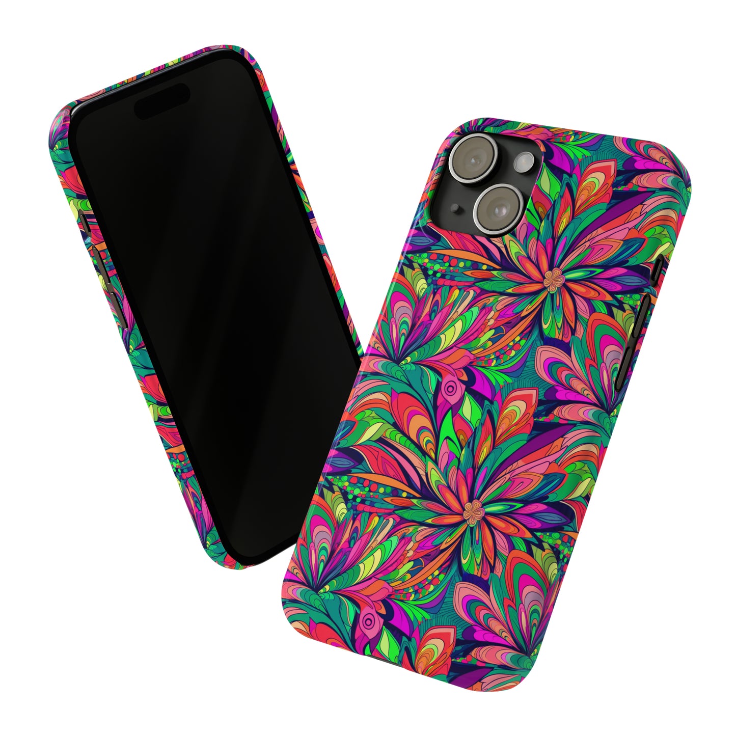 Tropical Large Neon Flowers Iphone 15-12 Slim Phone Case