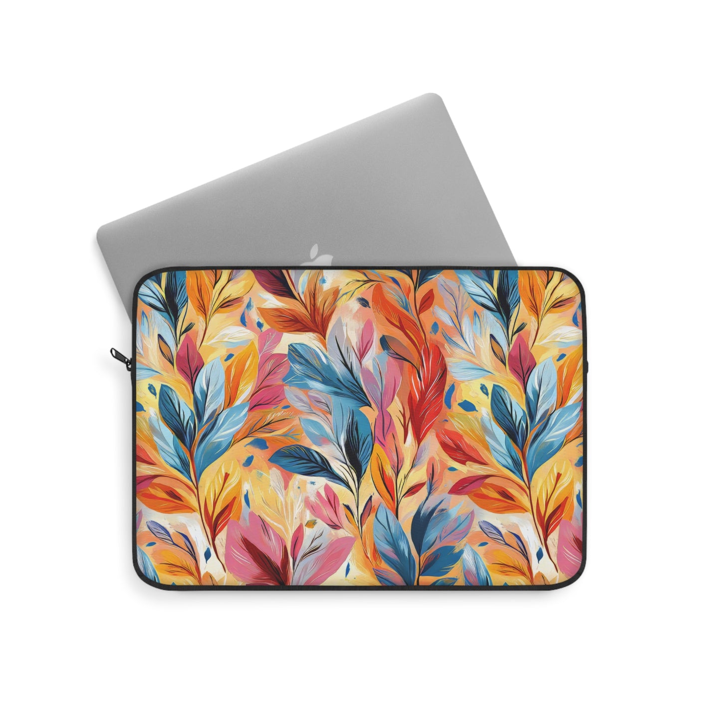 Vibrant Autumn Feathers in Hues of Orange, Yellow, Blue, and Pink on a Textured Background Laptop or Ipad Protective Sleeve 3 Sizes Available