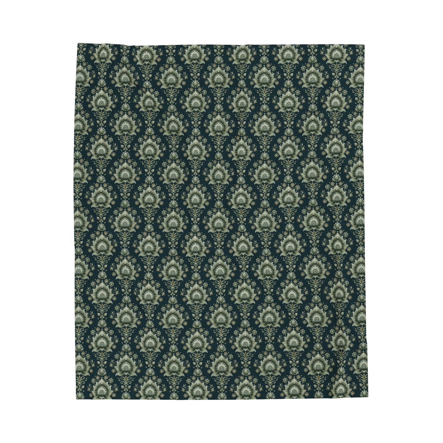 Ornate Green Mandala with Golden Accents on Dark Background Velveteen Plush Blanket 3 Sizes